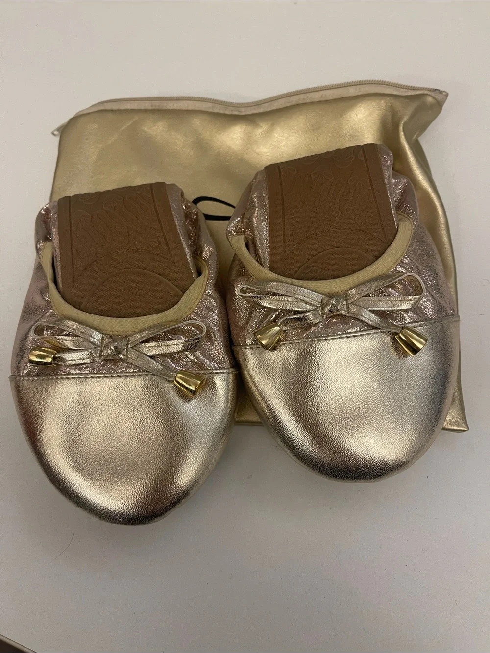 Talaria - Women’s Metallic Gold Foldable Ballet Flats Size 12